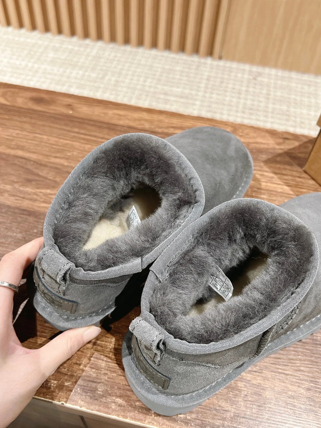 ​UGG Mini Boots: Brown Suede & Shearling, Thin Sole​ - Gallery Image 6 - Detailed View