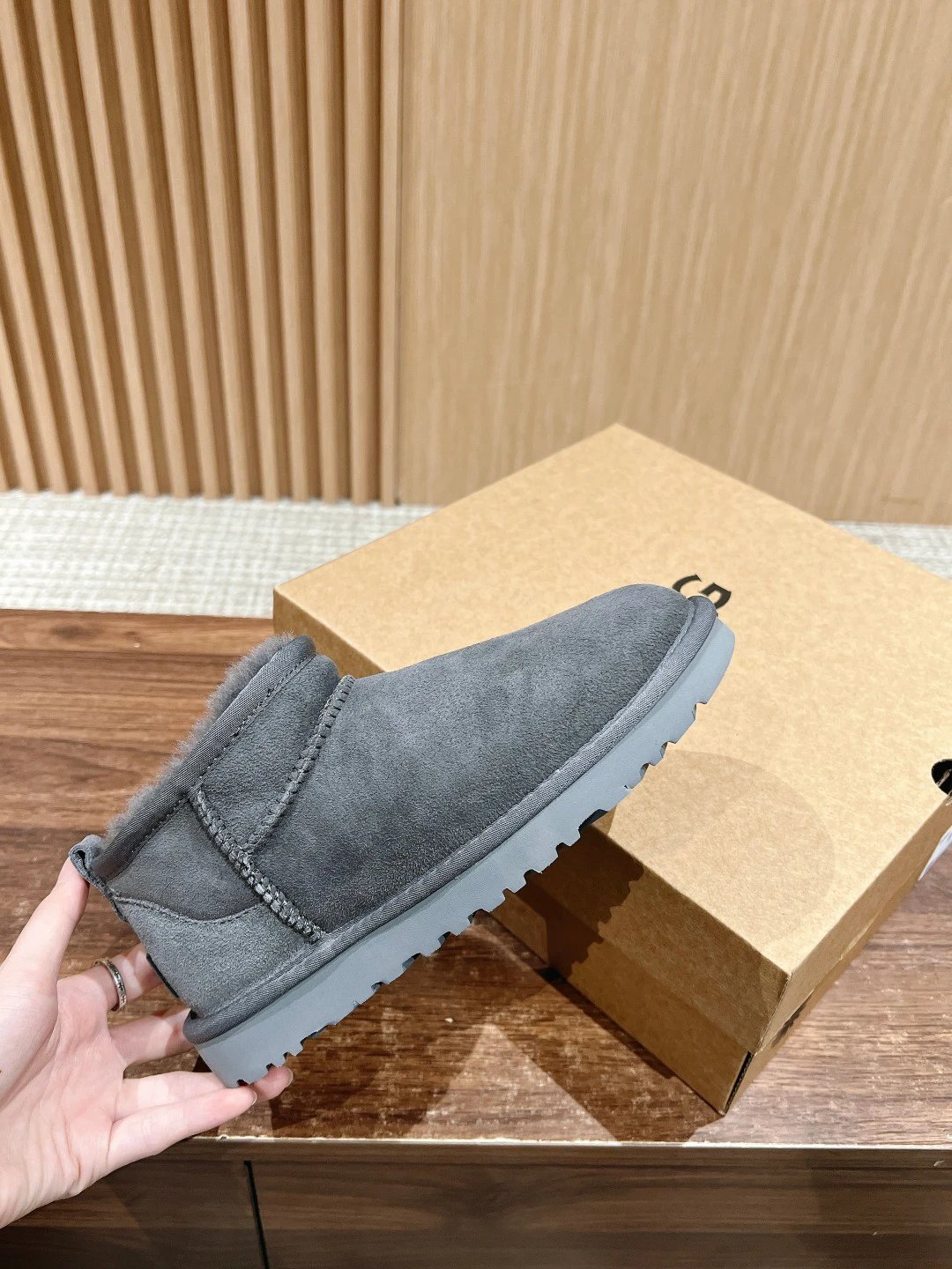 ​UGG Mini Boots: Brown Suede & Shearling, Thin Sole​ - Related Product - Cnfans