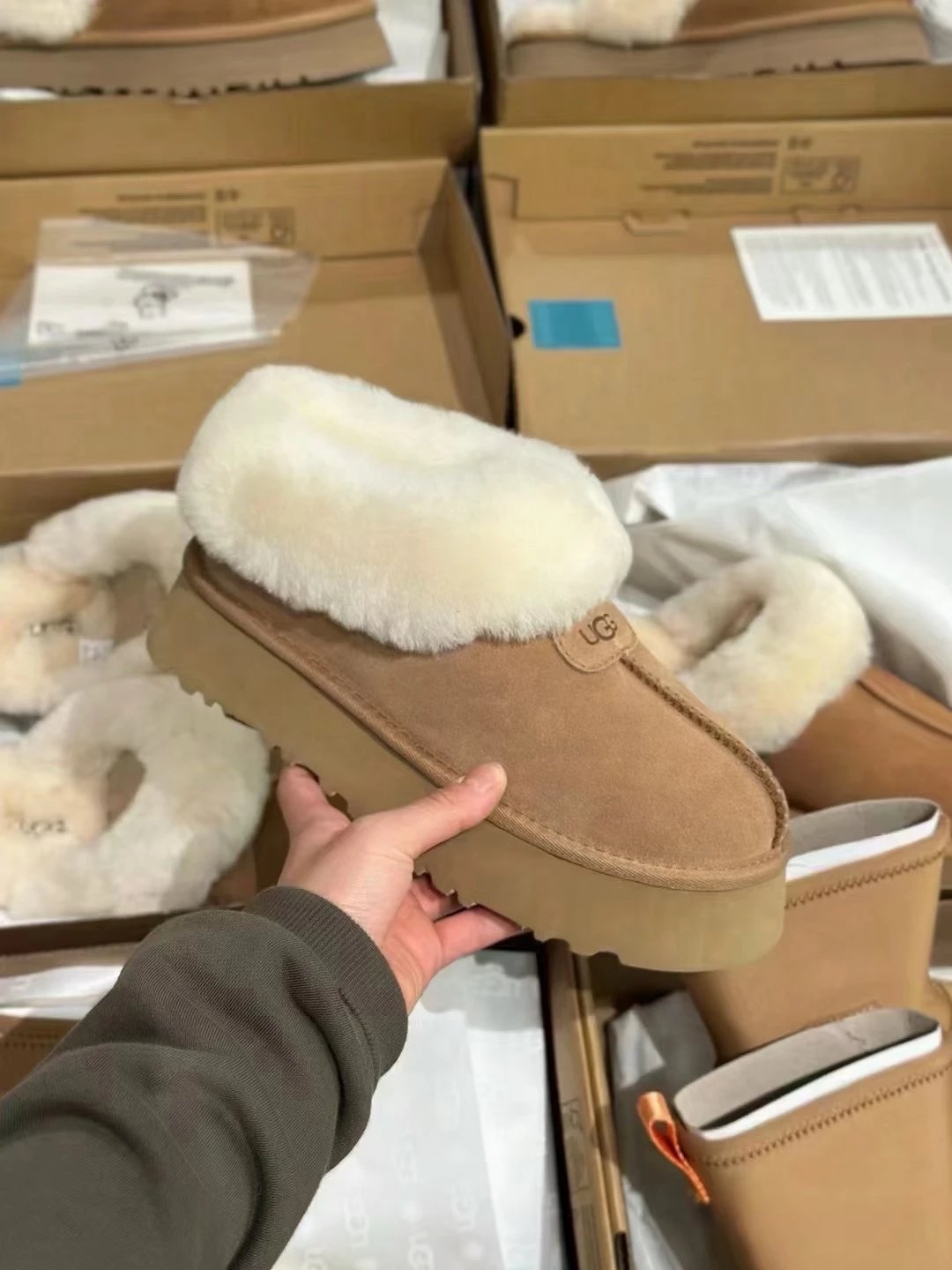 UGG FW New Platform Mini Chestnut Shearling Boots​ - Gallery Image 3 - Detailed View