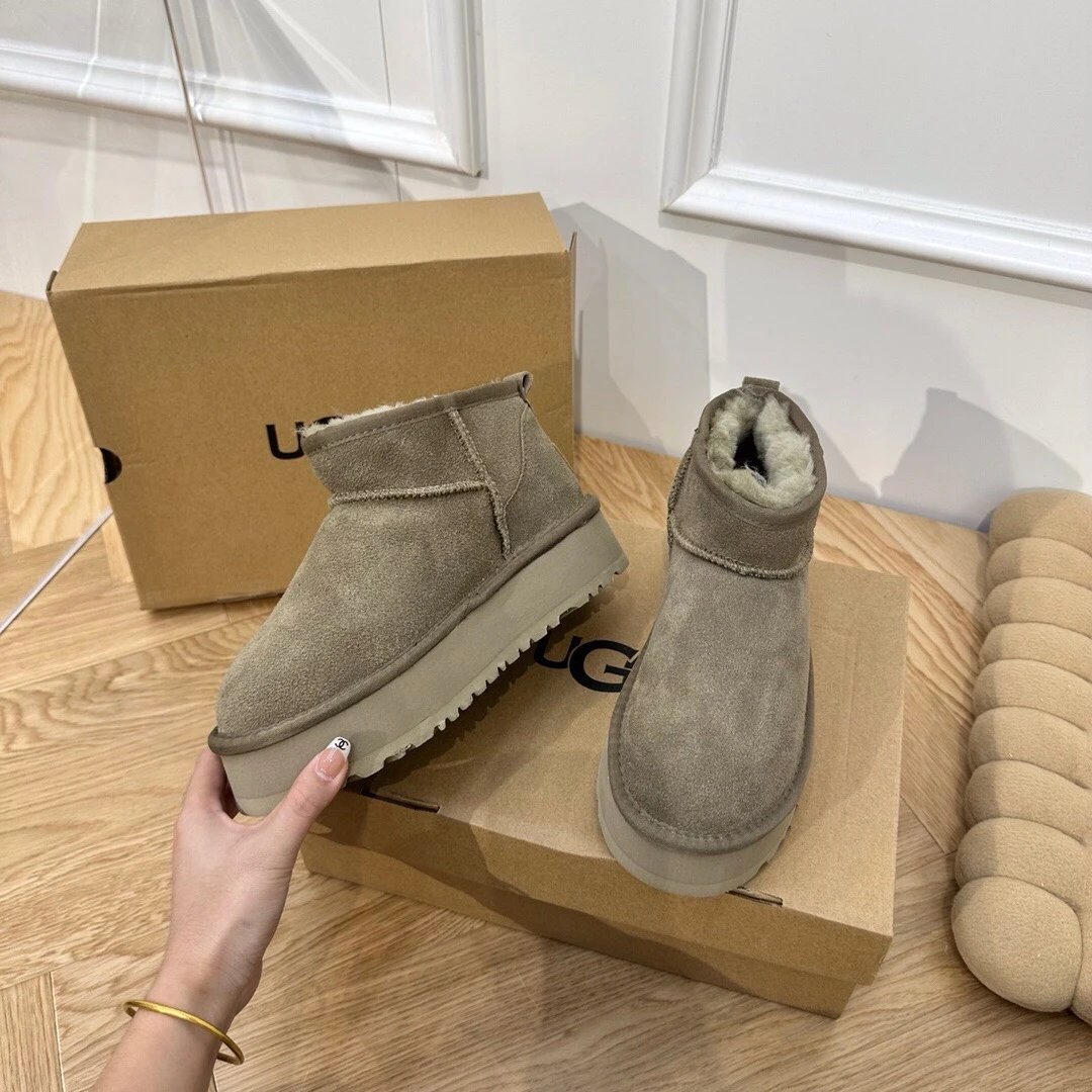 UGG Mini Platform Shearling Ankle Boots, Brown, FW-Season - Gallery Image 3 - Detailed View