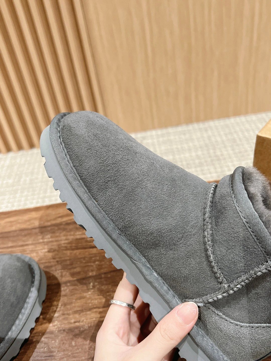 ​UGG Mini Boots: Brown Suede & Shearling, Thin Sole​ - Gallery Image 7 - Detailed View