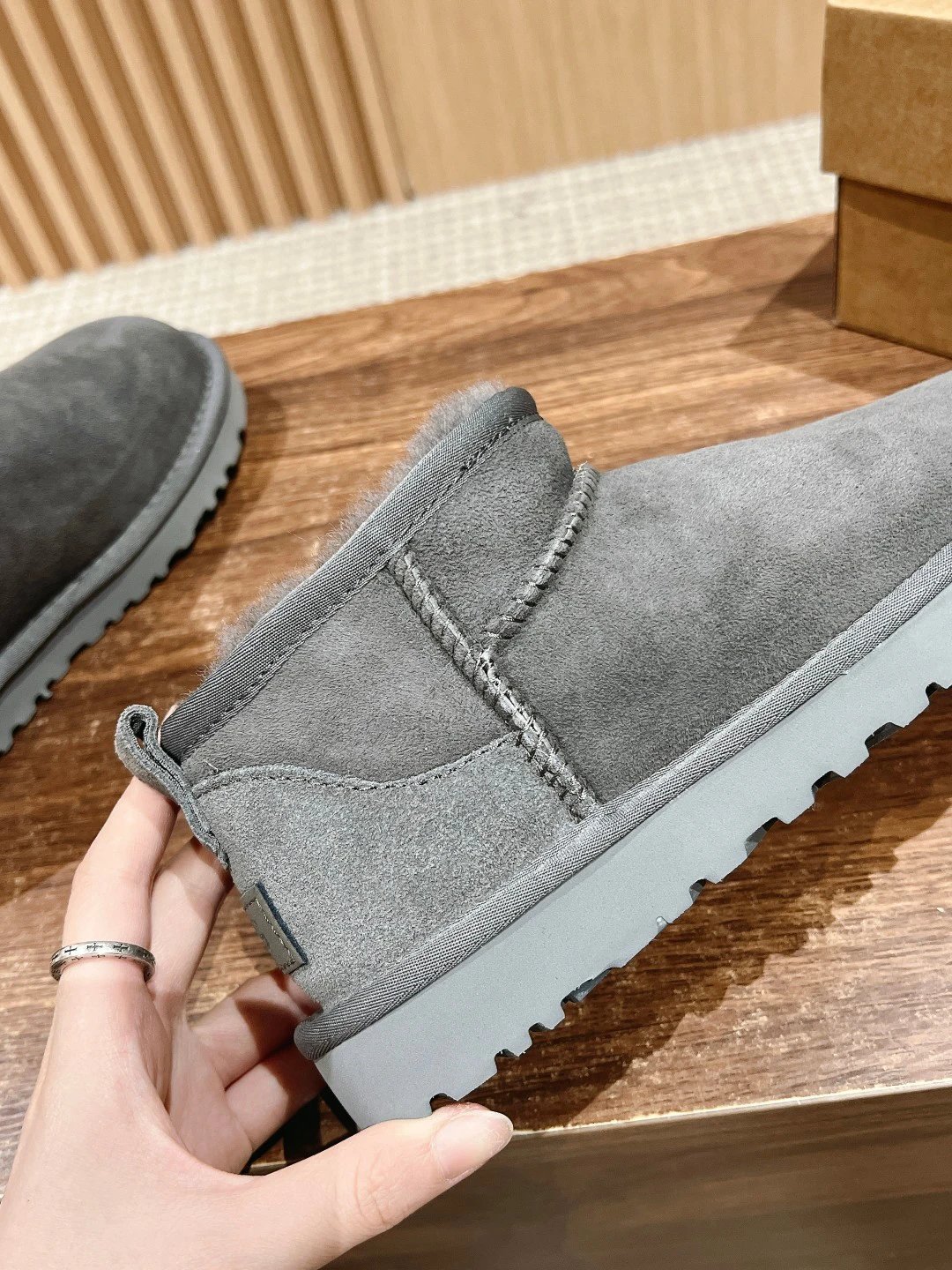 ​UGG Mini Boots: Brown Suede & Shearling, Thin Sole​ - Gallery Image 8 - Detailed View