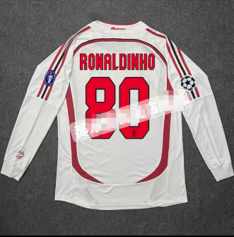 AC Milan 2007 Champions League White Red Striped Soccer Jersey