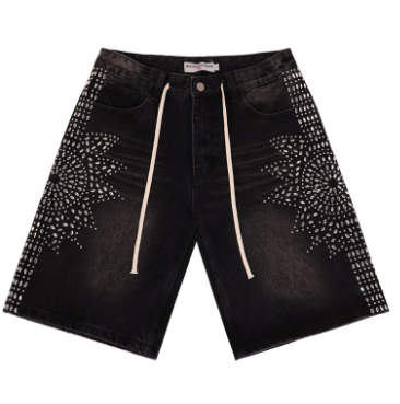 Grey Paint Splatter Print Drawstring Waist Shorts