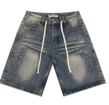 Grey Paint Splatter Print Drawstring Waist Shorts