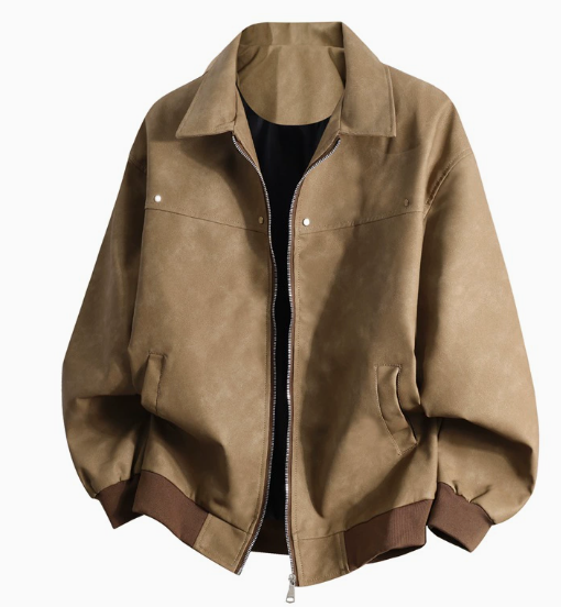 Suede Bomber Jacket Brown Vintage Style