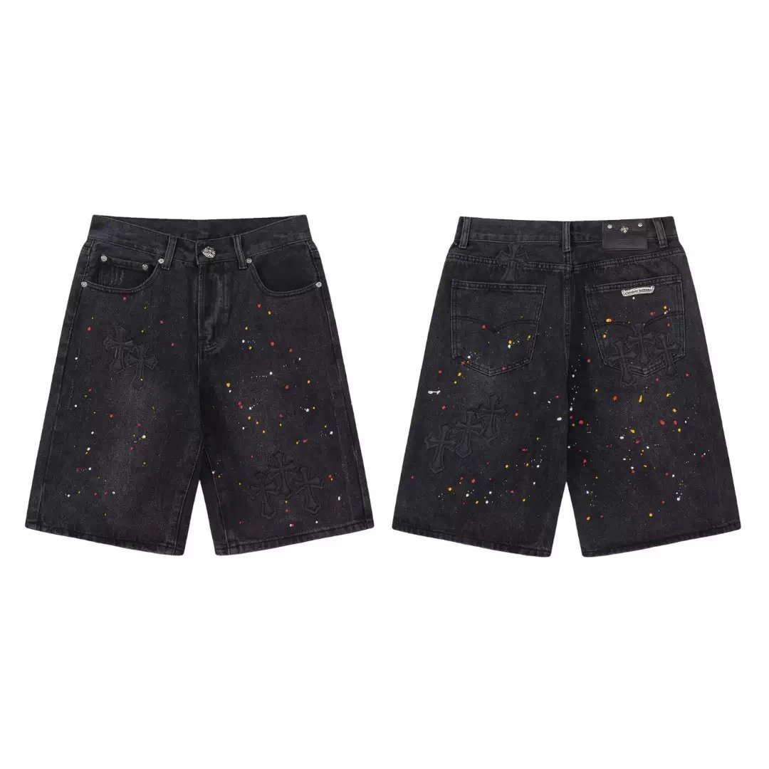 Chrome Hearts Black Cross Paint Splatter Shorts