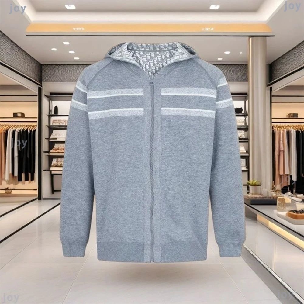 Dior Oblique Hooded Zip-Up Sweater Gray Hoodie