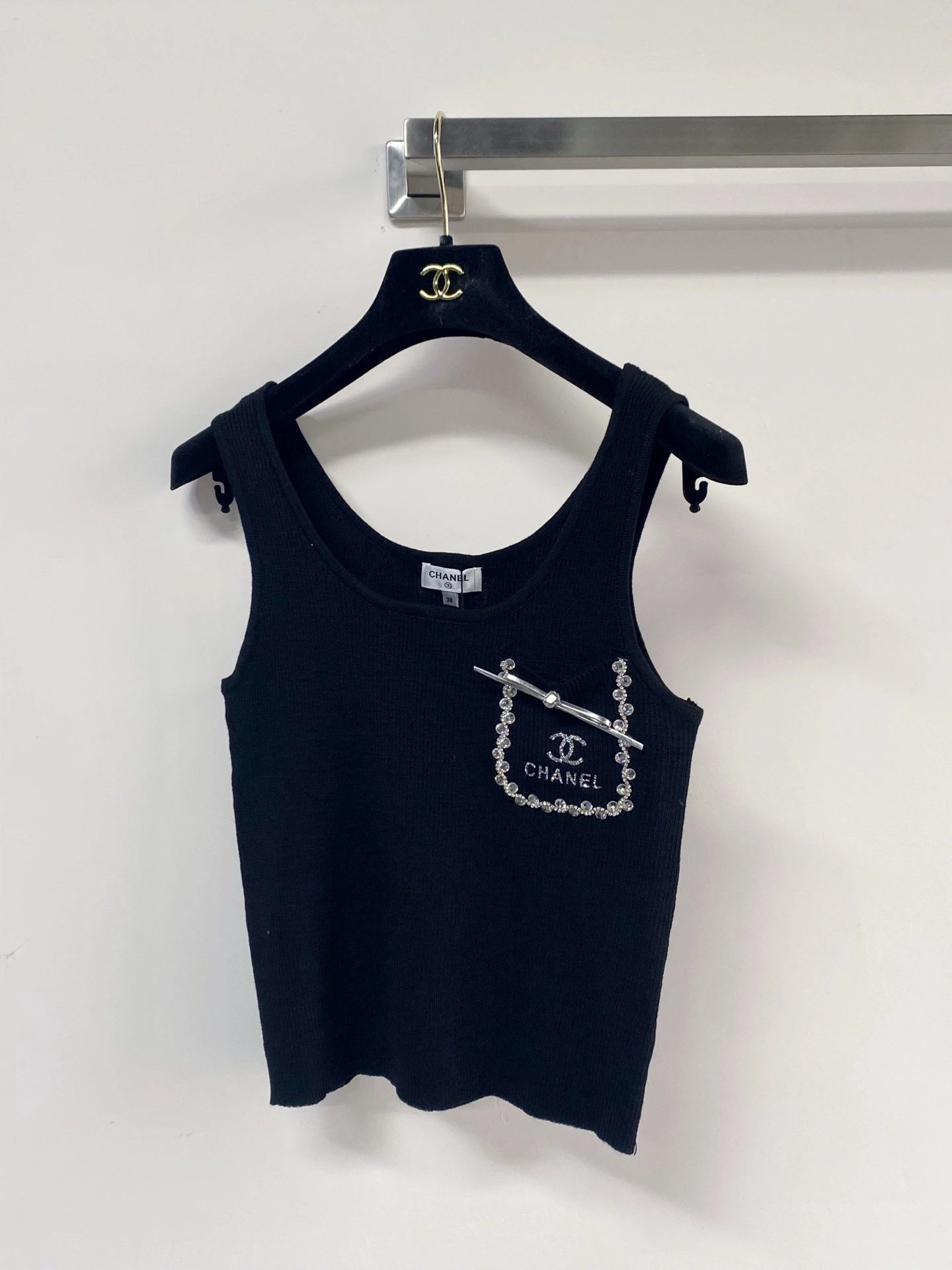 Celine Knit Crop Top Navy White Ruffled Trim