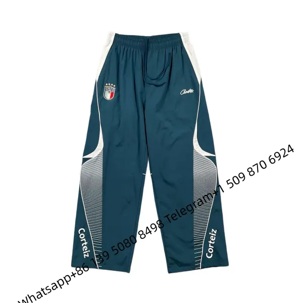 Corteiz Track Pants Navy with White Stripes - 1