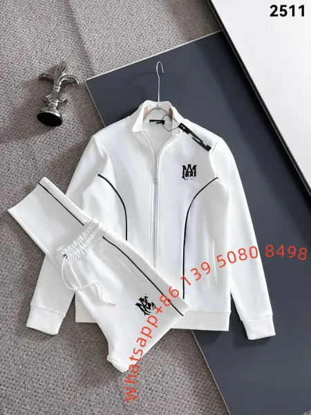 Design White Track Suit with Black Piping and Logo Embroidery Tracksuit - 1