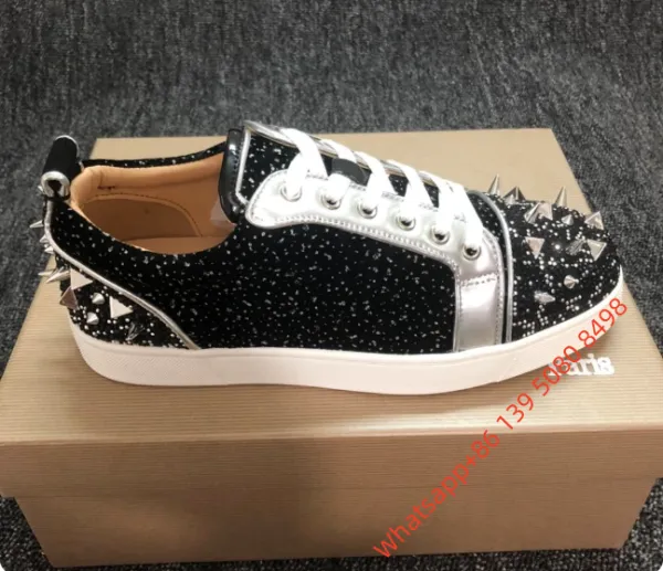 Christian Louboutin Louis Junior Spikes Black Silver Glitter Sneakers - 1