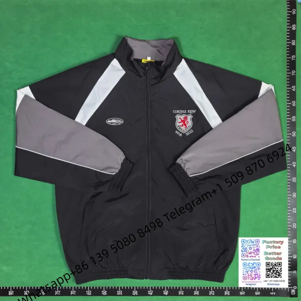 Corteiz Windbreaker Black with White Striped Panels Jacket - 20