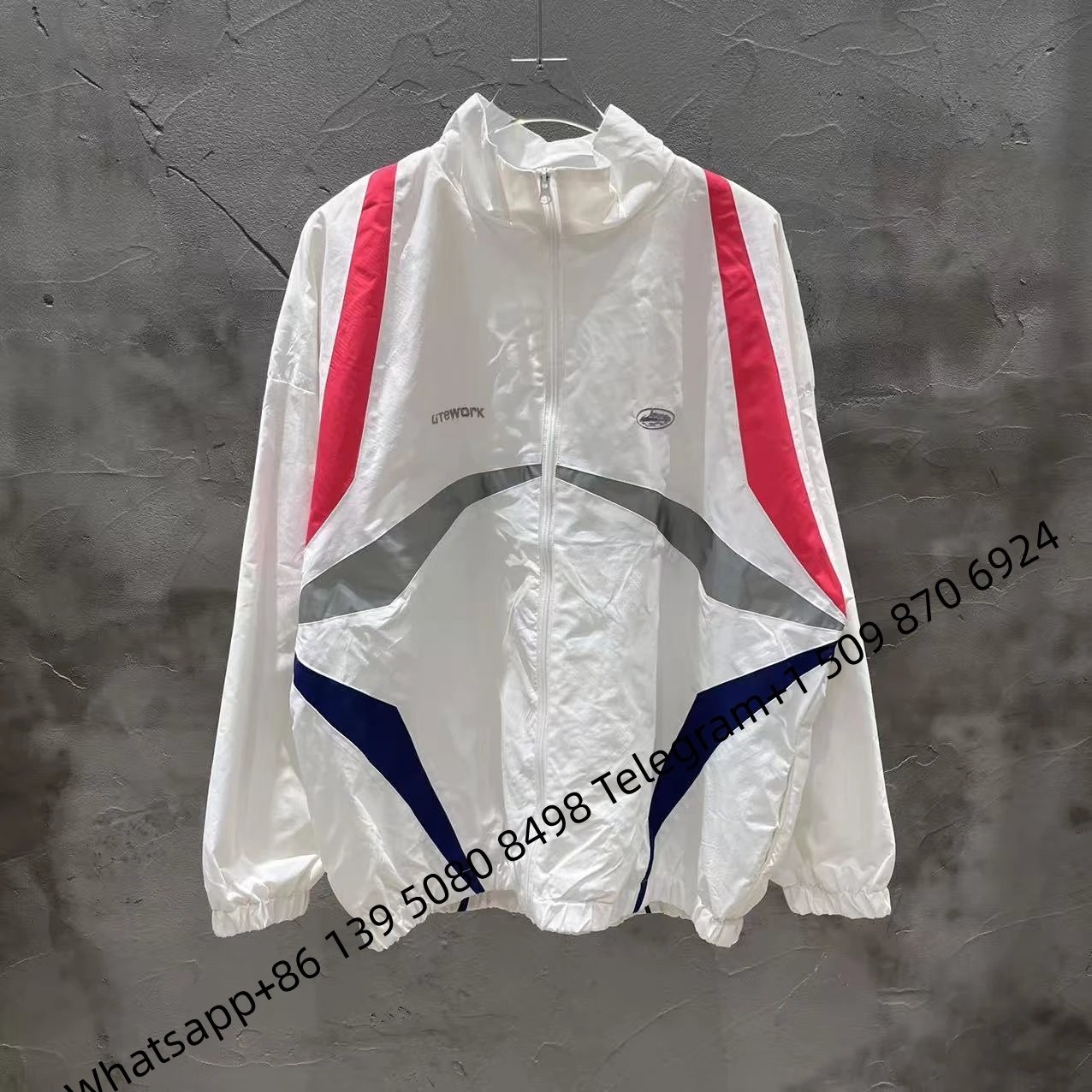 Litework Windbreaker White Red Navy Reflective Stripes Windbreaker