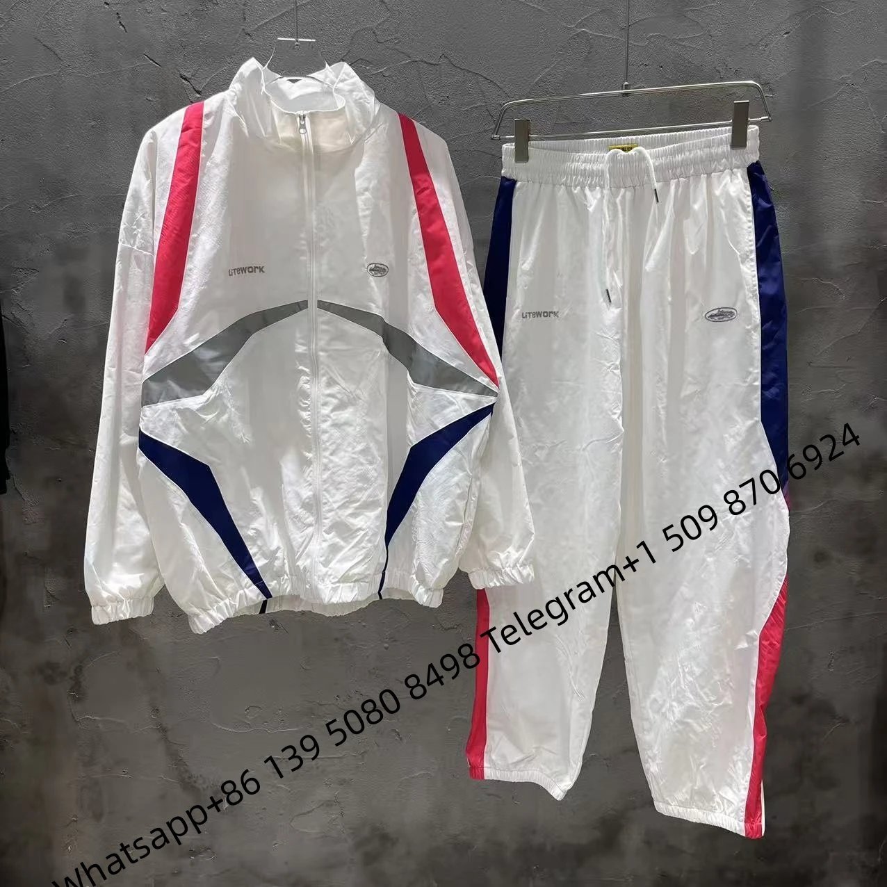 LITWORK Track Suit White Red Navy Windbreaker and Pants Set
