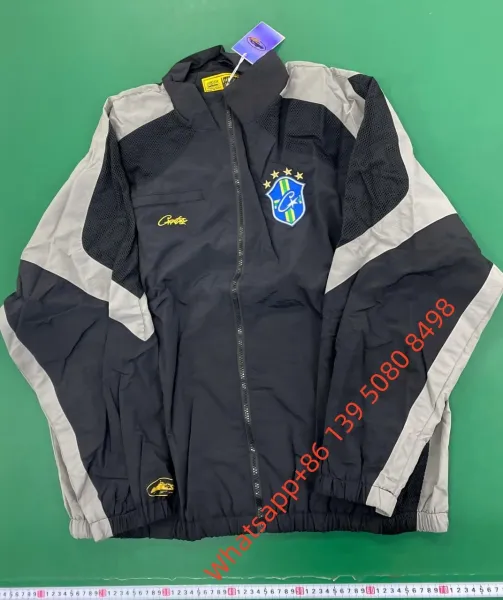 Corteiz Windbreaker Black with White Striped Panels Jacket - 28