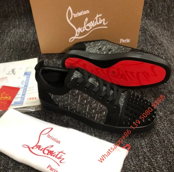 Christian Louboutin Louis Junior Spikes Black Silver Mesh Sneakers - 1