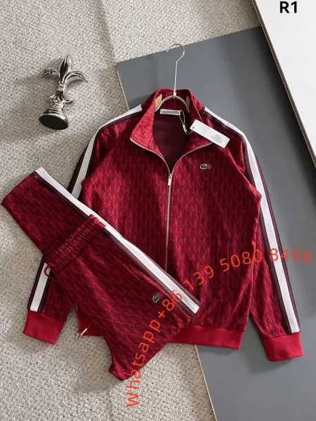 Lacoste Tracksuit Set Burgundy Diamond Pattern Tracksuit - 1