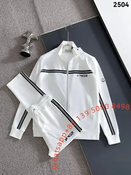 Moncler Tracksuit Set White with Black Stripes Tracksuit - 1