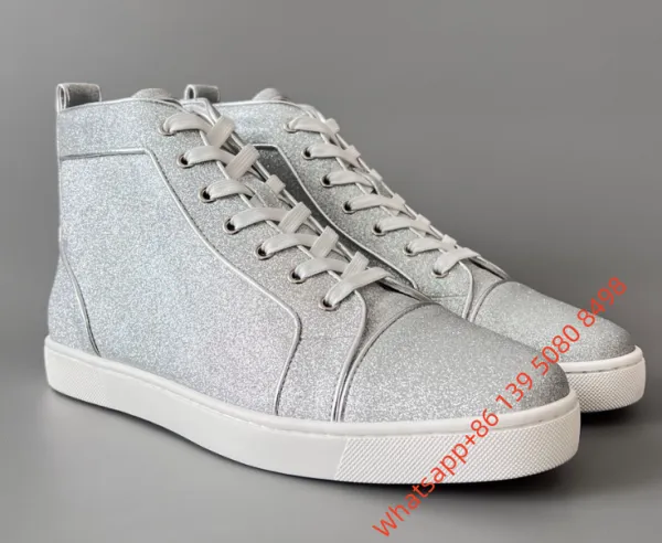 Christian Louboutin Louis Junior Glitter Silver High-Top Sneakers - 1