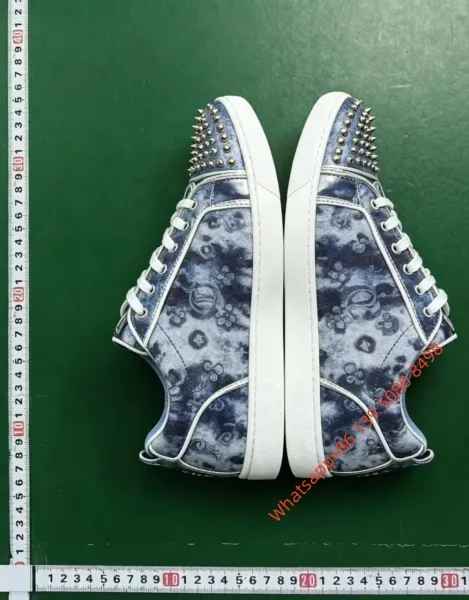 Christian Louboutin Louis Junior Spikes Denim Print Sneakers - 1