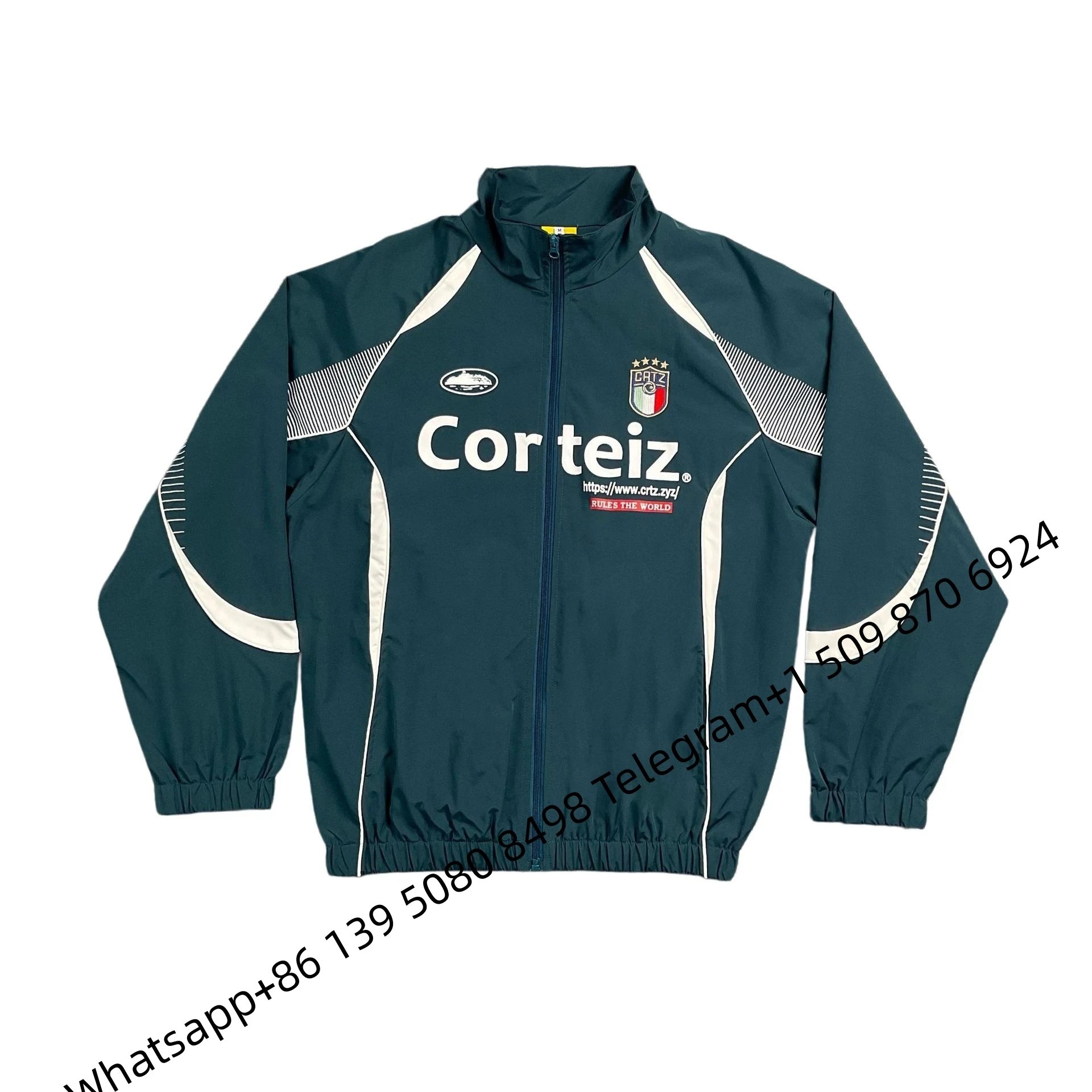 Corteiz Windbreaker Jacket in Dark Green with White Accents - 1