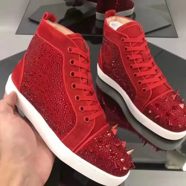 Christian Louboutin Louis Junior Spikes Red Crystal-Embellished High-Top Sneakers - 1