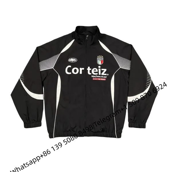 Corteiz Windbreaker Black with White Striped Panels Jacket - 1