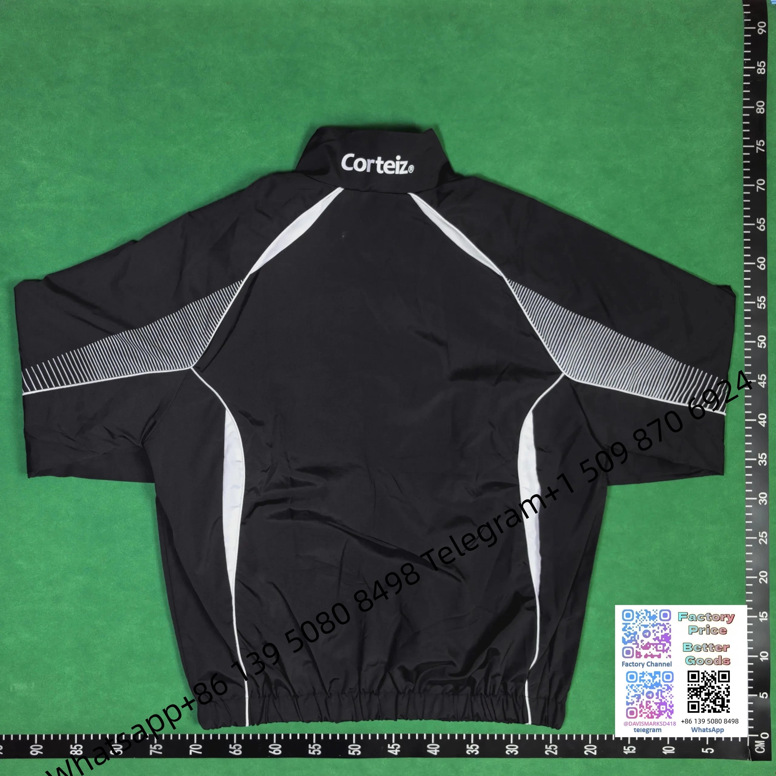 Corteiz Windbreaker Black with White Striped Panels Jacket - 21