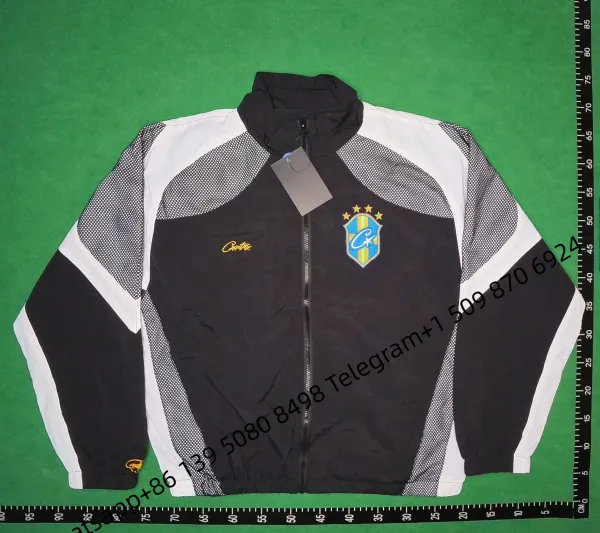 Corteiz Windbreaker Black with White Striped Panels Jacket - 27