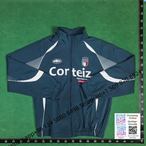 Corteiz Windbreaker Black with White Striped Panels Jacket - 18