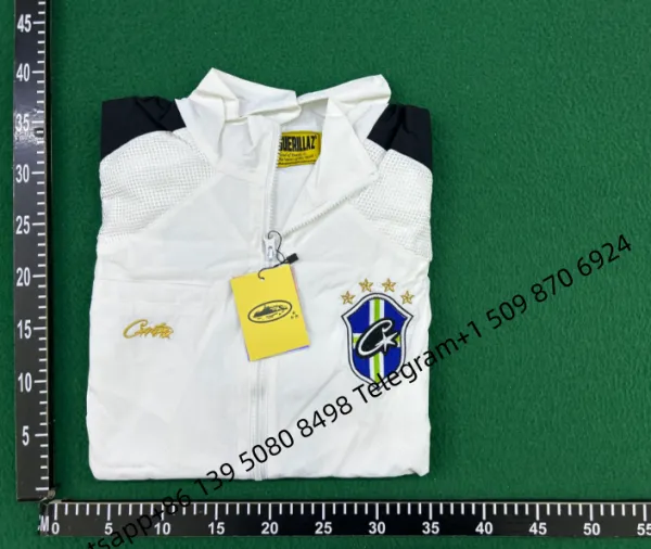 Corteiz Windbreaker Black with White Striped Panels Jacket - 9