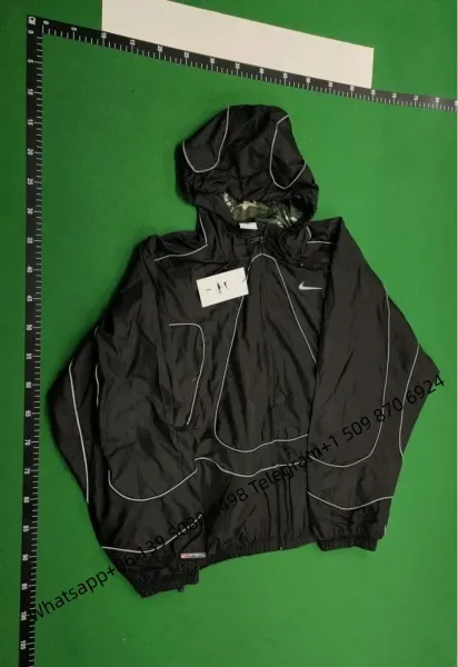 Corteiz Windbreaker Black with White Striped Panels Jacket - 12