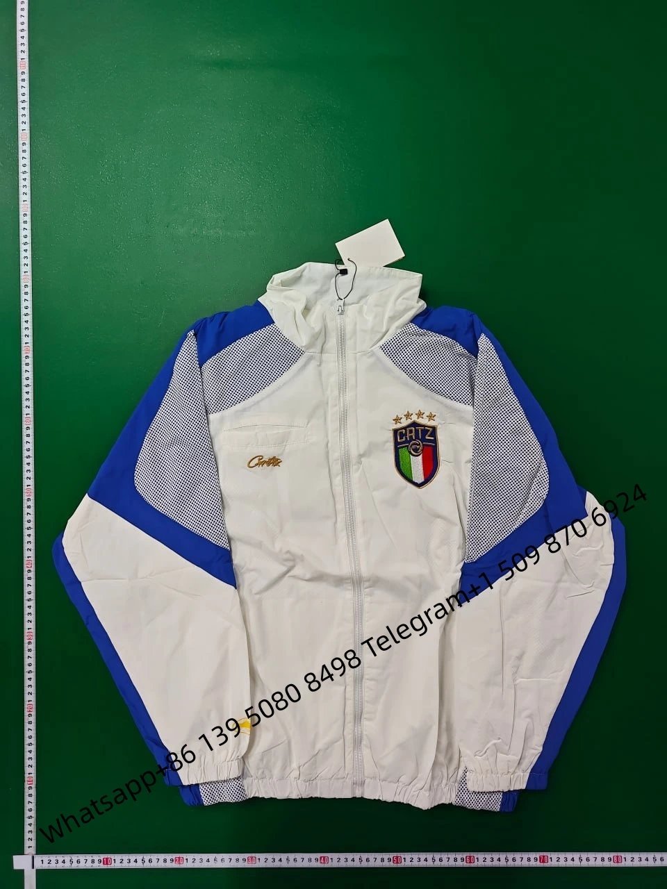 Corteiz Windbreaker Black with White Striped Panels Jacket - 23