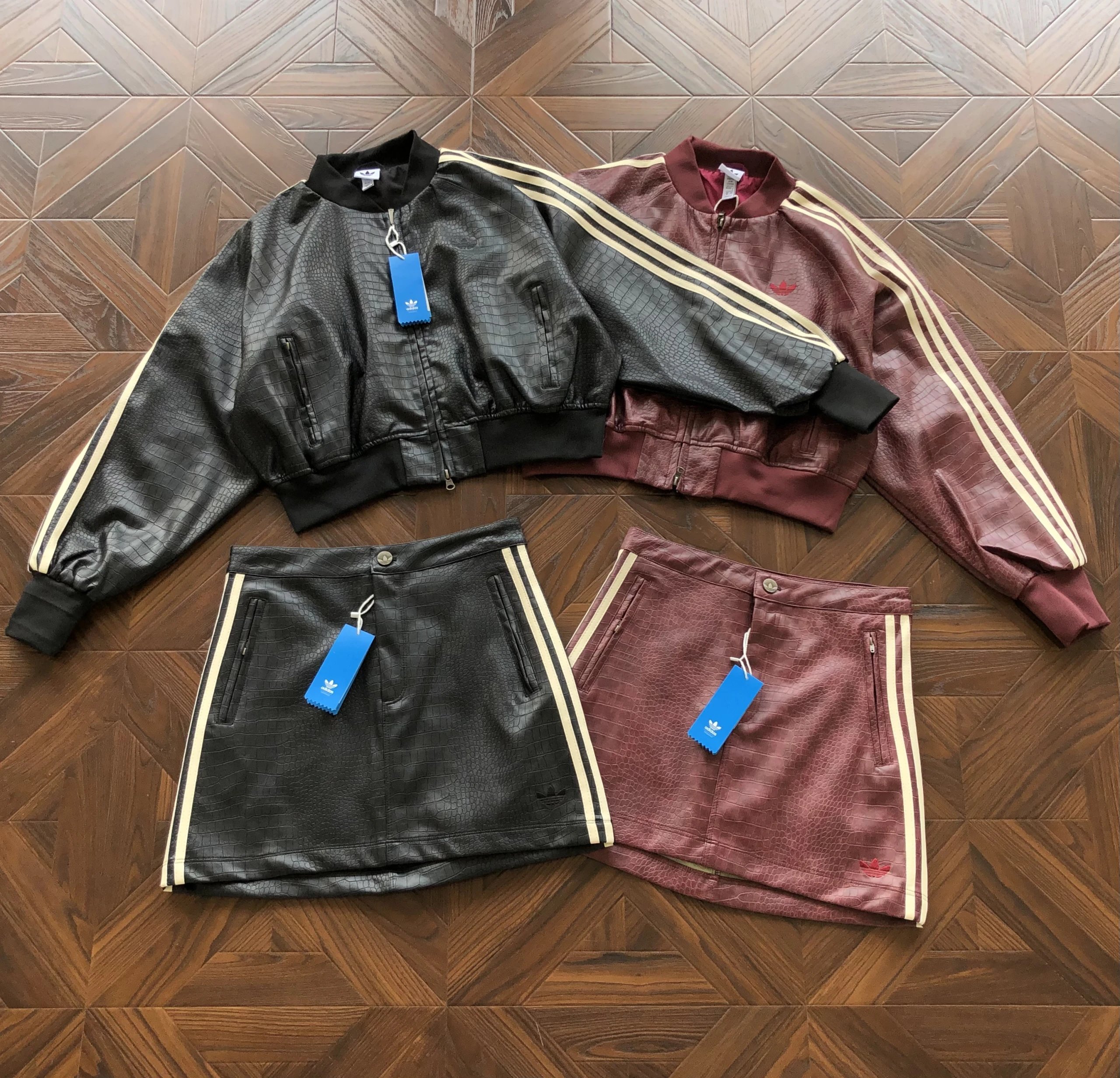 Adidas Jackets Croc-embossed three-stripe bomber jacket — 02 Wine red