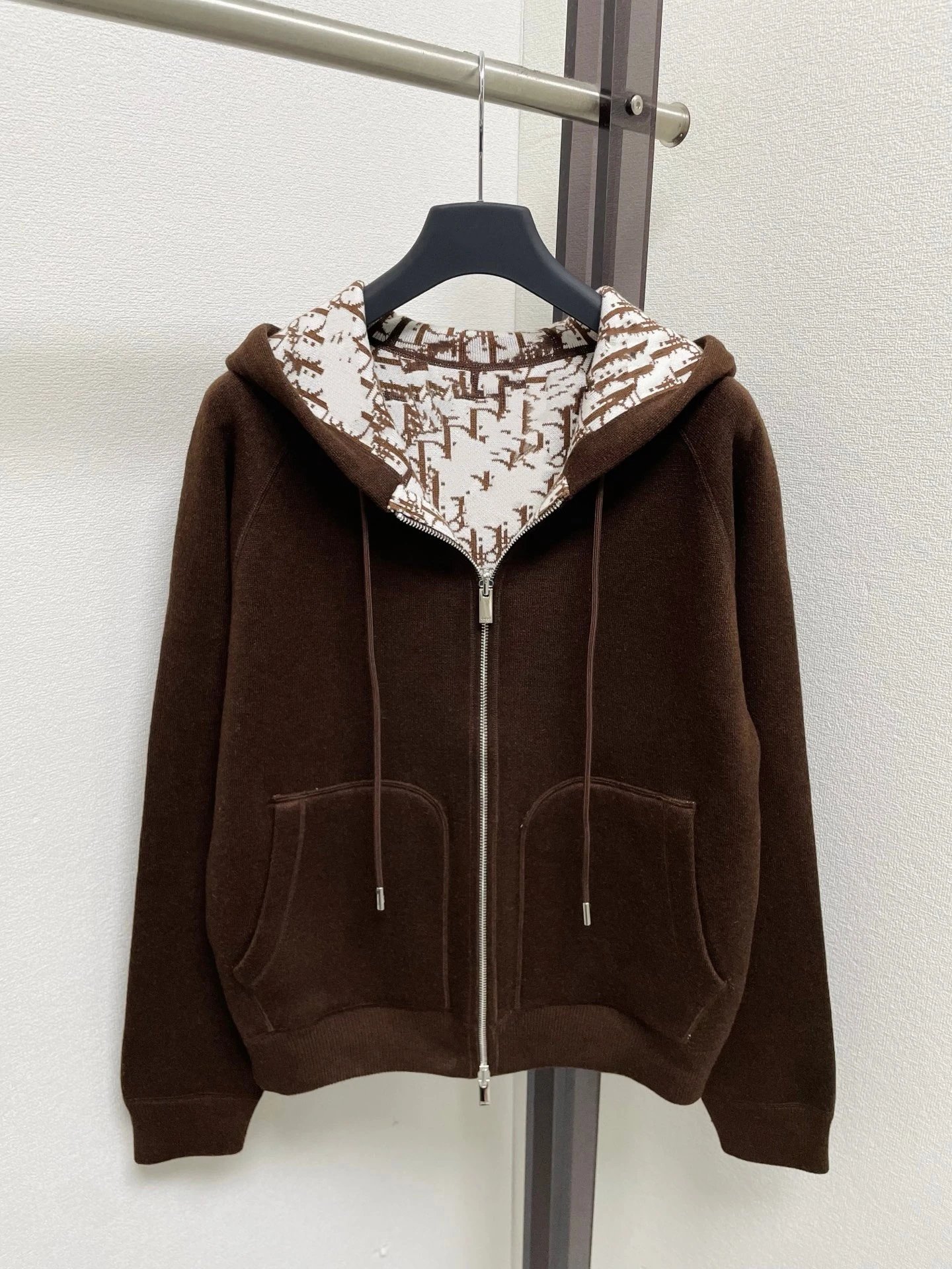 Dior Hoodies & Sweatshirts Reversible knit zip-up hoodie with all-over logo pattern — 16