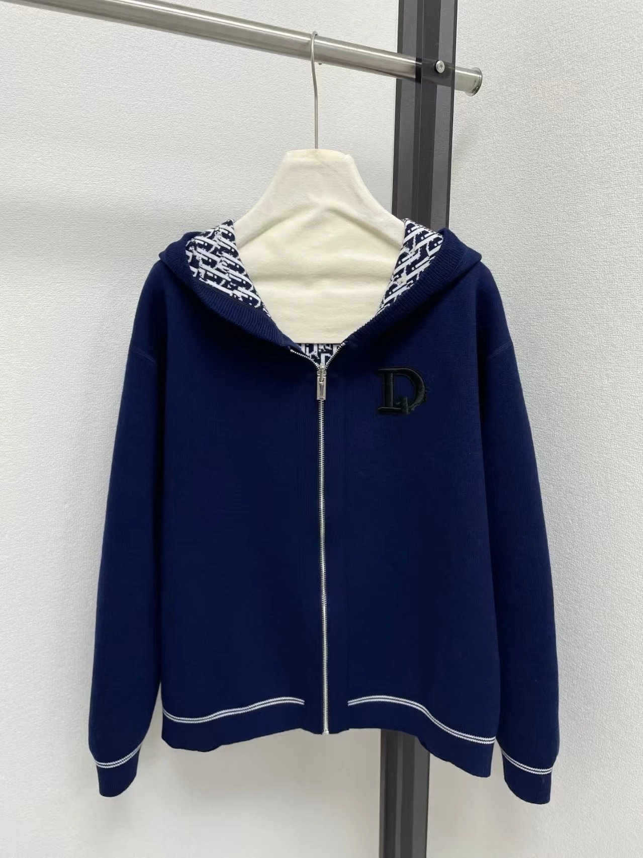 Dior Hoodies & Sweatshirts Reversible knit zip-up hoodie with all-over logo pattern — 37