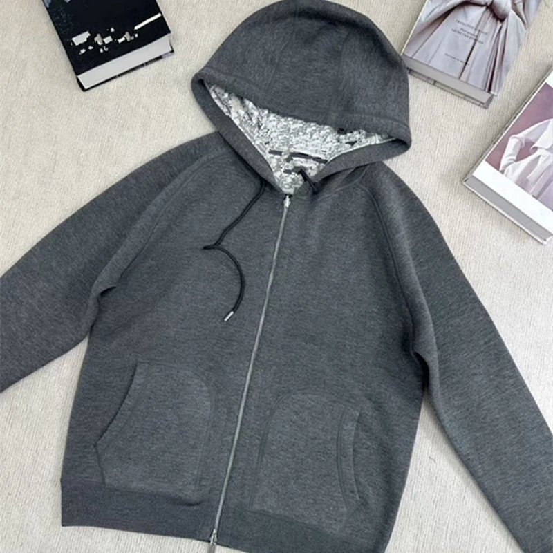 Dior Hoodies & Sweatshirts Reversible knit zip-up hoodie with all-over logo pattern — 06