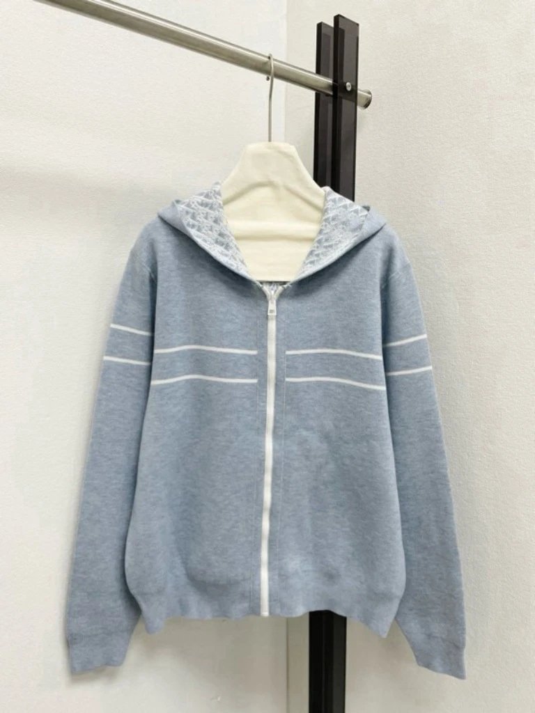 Dior Hoodies & Sweatshirts Reversible knit zip-up hoodie with all-over logo pattern — 28
