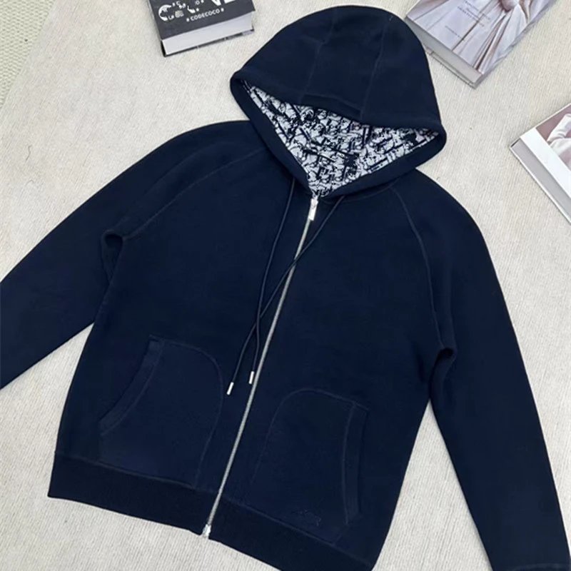 Dior Hoodies & Sweatshirts Reversible knit zip-up hoodie with all-over logo pattern — 07