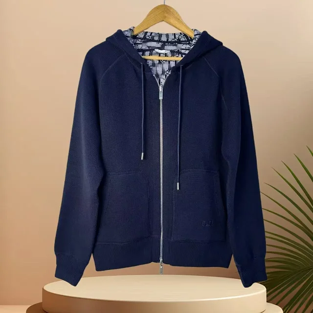 Dior Hoodies & Sweatshirts Reversible knit zip-up hoodie with all-over logo pattern product detail image 10