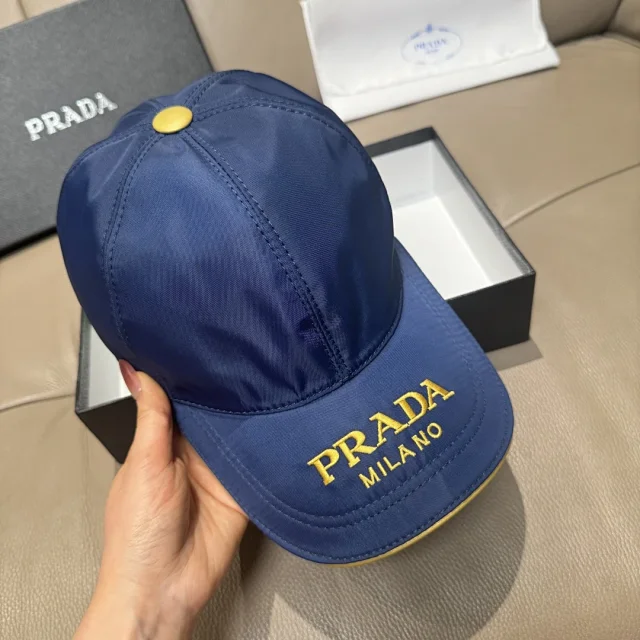 Prada Hats Nylon baseball cap with triangular logo plaque product detail image 17