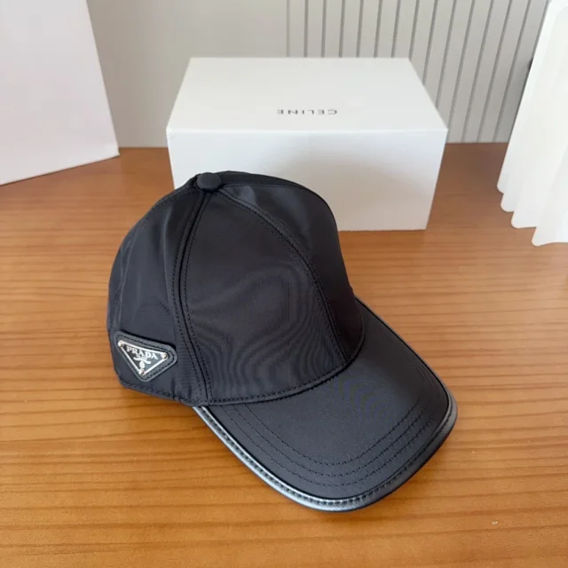 Prada Hats Nylon baseball cap with triangular logo plaque product detail image 35