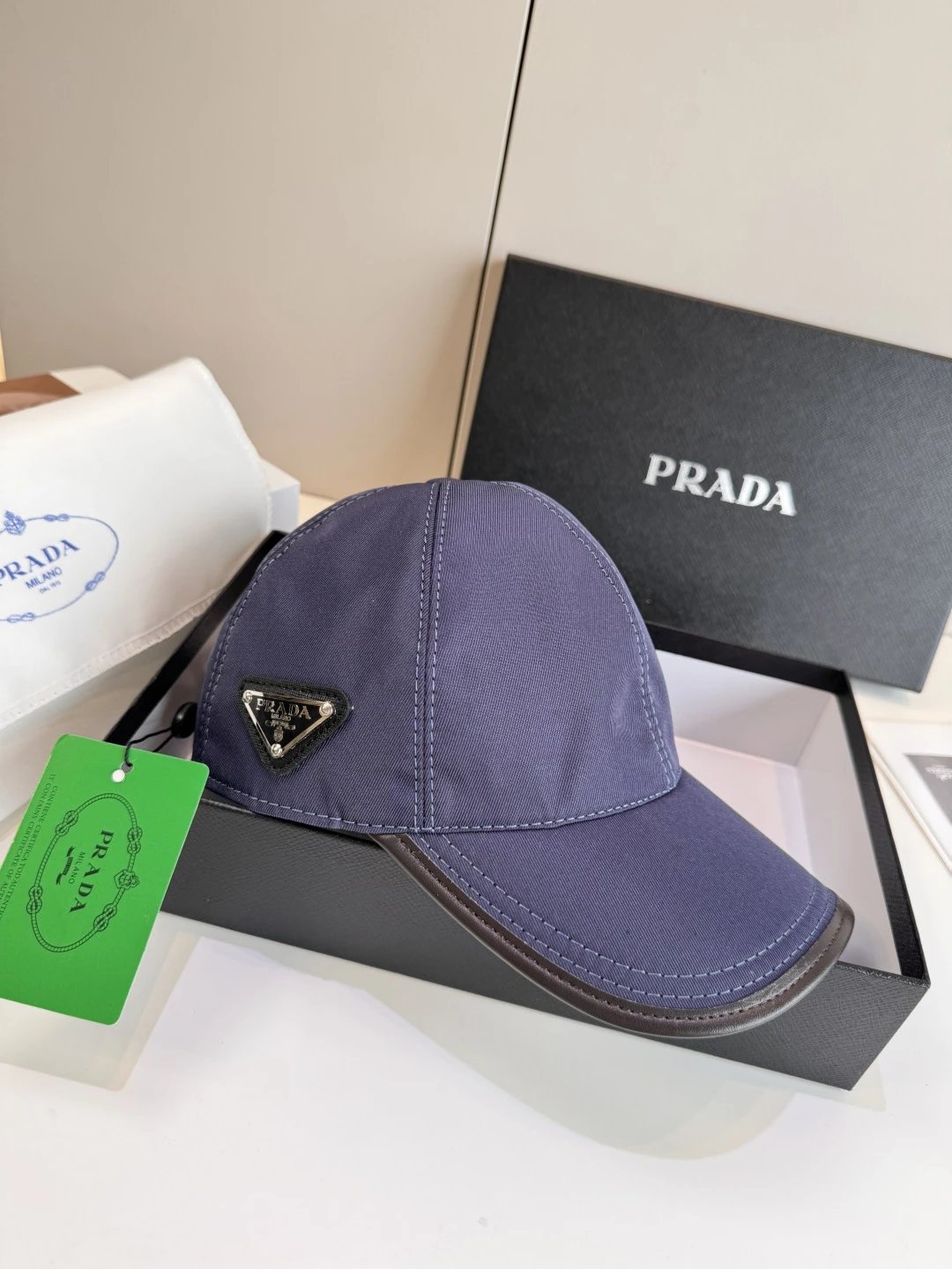 Prada Hats Nylon Baseball Cap with Triangle Logo Plaque — GZMZ-11