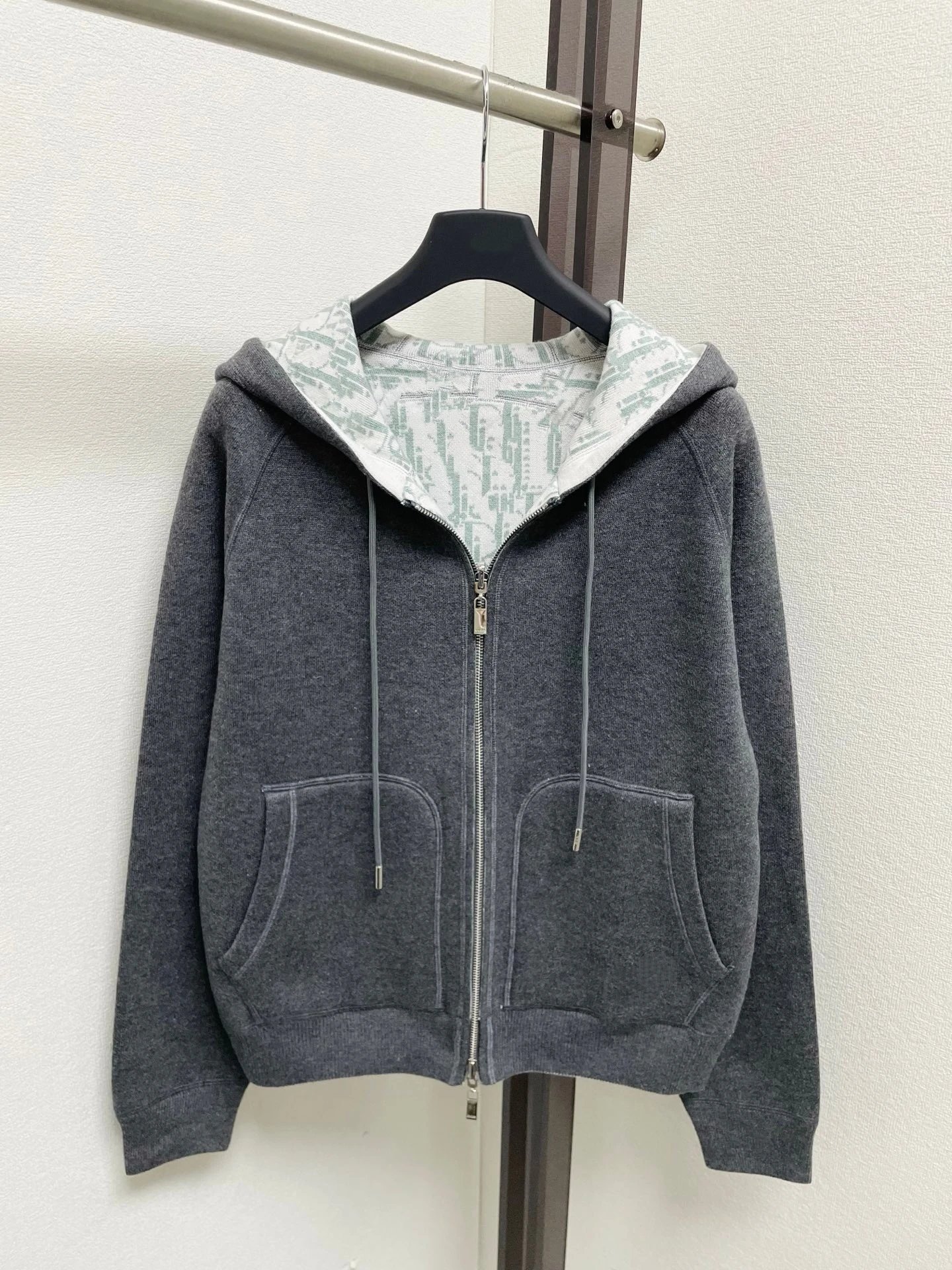 Dior Hoodies & Sweatshirts Reversible knit zip-up hoodie with all-over logo pattern — 14