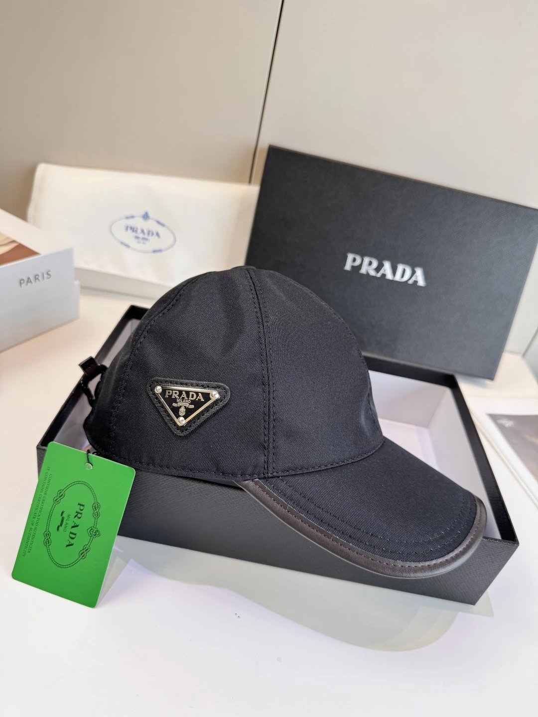 Prada Hats Nylon Baseball Cap with Triangle Logo Plaque — GZMZ-10