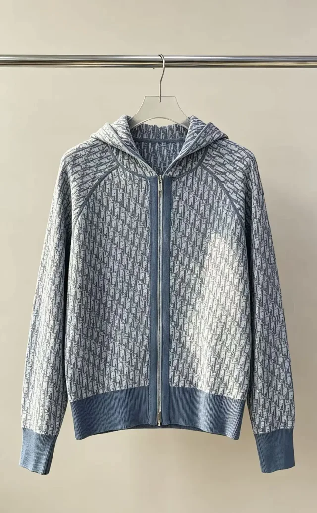 Dior Hoodies & Sweatshirts Reversible knit zip-up hoodie with all-over logo pattern product detail image 11