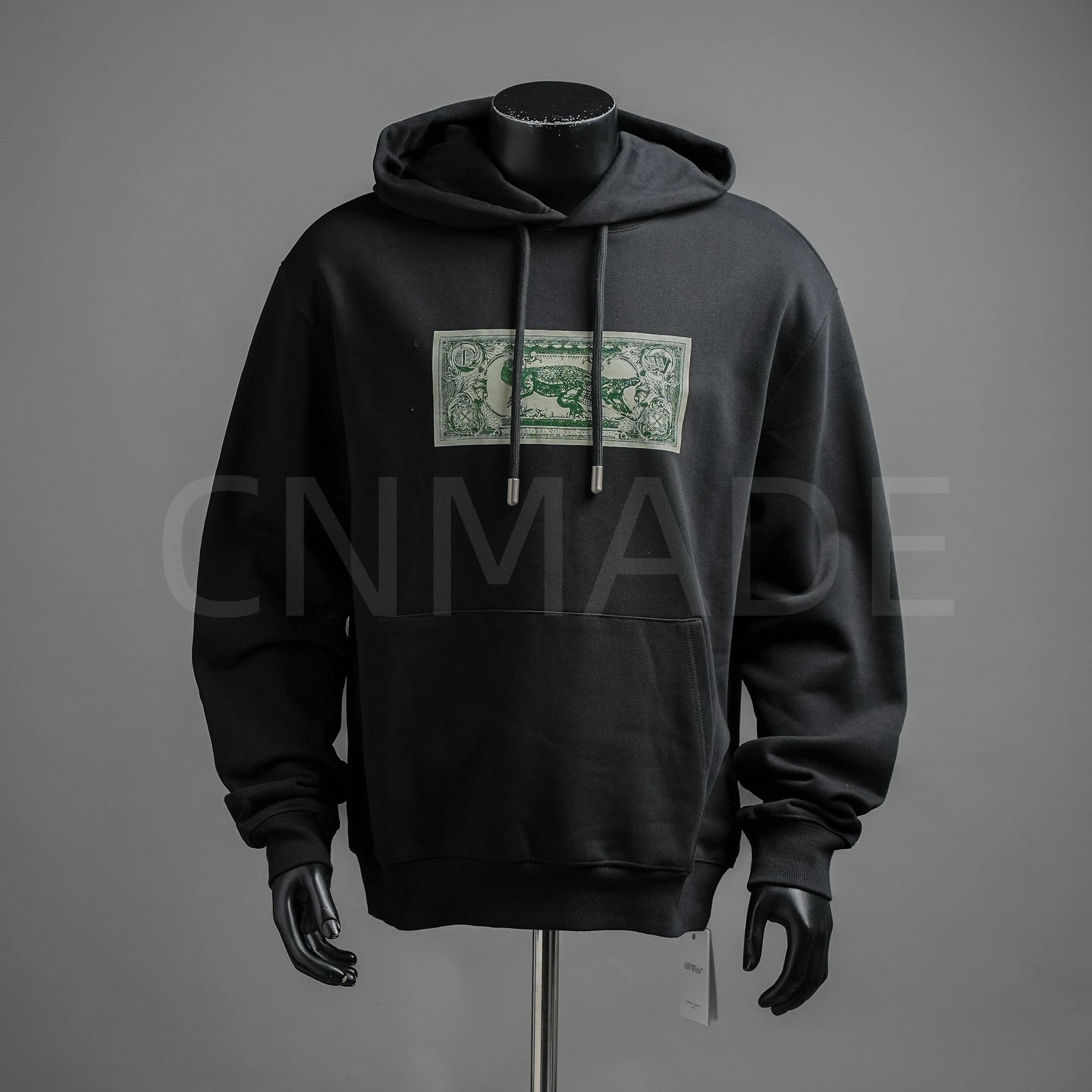 0FF白鳄鱼美金印花连帽卫衣