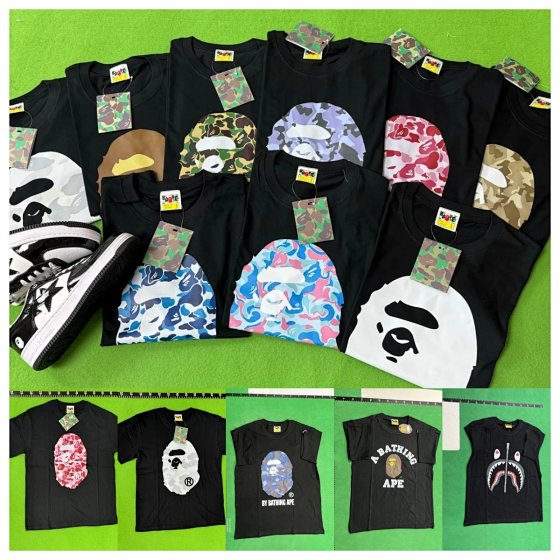 AS08-2D Cross-Border Supply Wholesale Streetwear BAPE Ape Head Short Sleeve Thai-Style Monkey Casual T-Shirt for Men and Women
