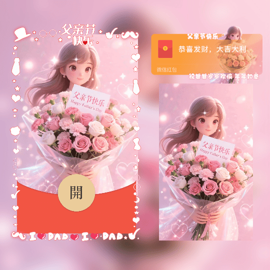 父亲节快乐/捧花女孩/新版动态tt红包封面皮肤